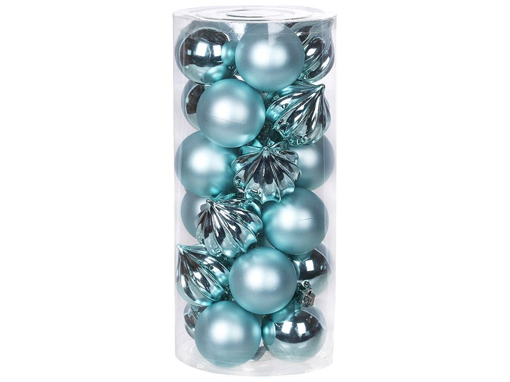 Набор елочных шаров, 6см, цвет – голубой (цена за набор 24шт)