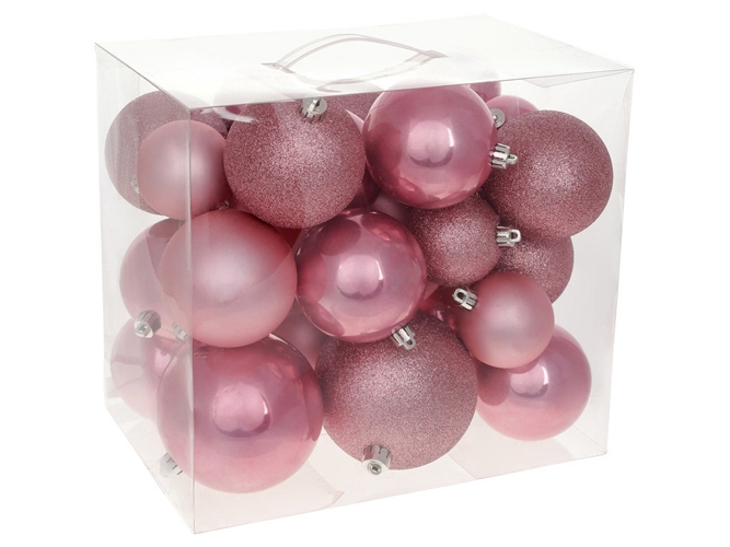 Набор елочных шаров Танец фламинго, 10см, 8см, 6см, цвет - розовый (цена за набор 26шт)