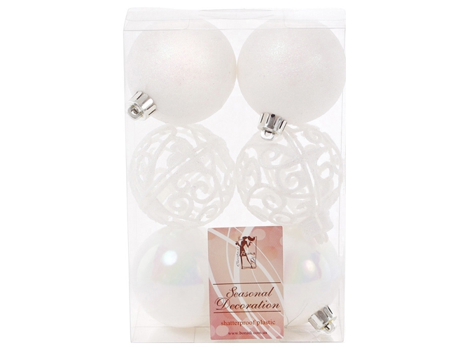 Набір ялинкових кульок Ажур, 6см, колір - білий (ціна за набір 6шт)