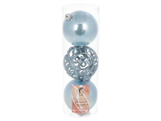 Набор ёлочных шаров Ажур, 8см, цвет - голубой (цена за набор 3шт)