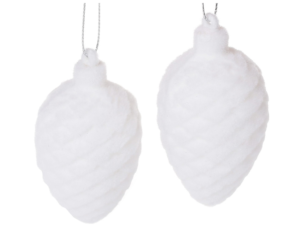 Набір ялинкових прикрас 7,5см, колір - білий велюр (ціна за набір 2шт)