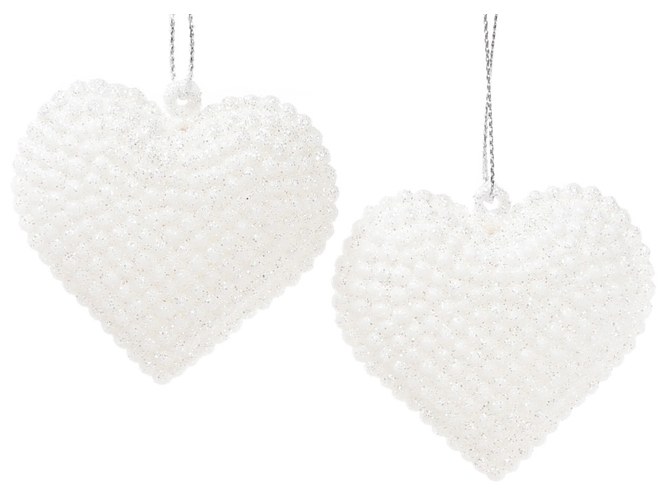 Набор ёлочных украшений Сердце, 6см, цвет - белый глиттер (цена за набор 2шт)