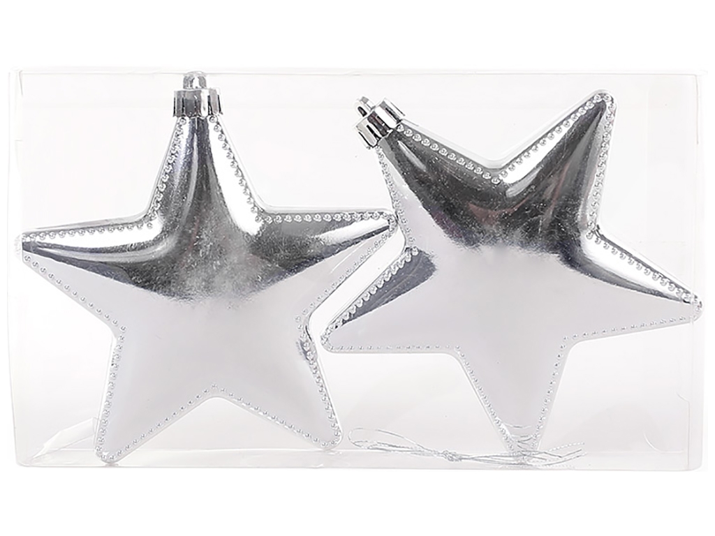 Набор ёлочных украшений Звезды 11,5см, цвет - серебро глянец (цена за набор 2шт)