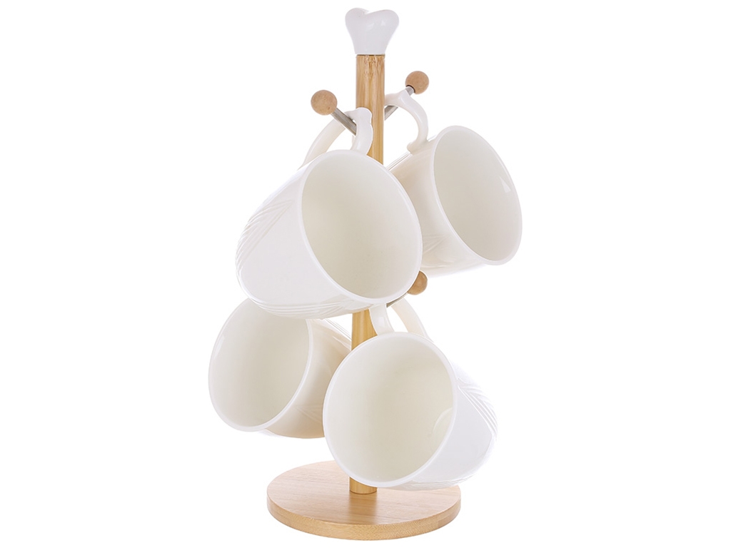 Набор фарфоровых чашек (4шт) на бамбуковой подставке Grace 350мл (18*31см) 289-418