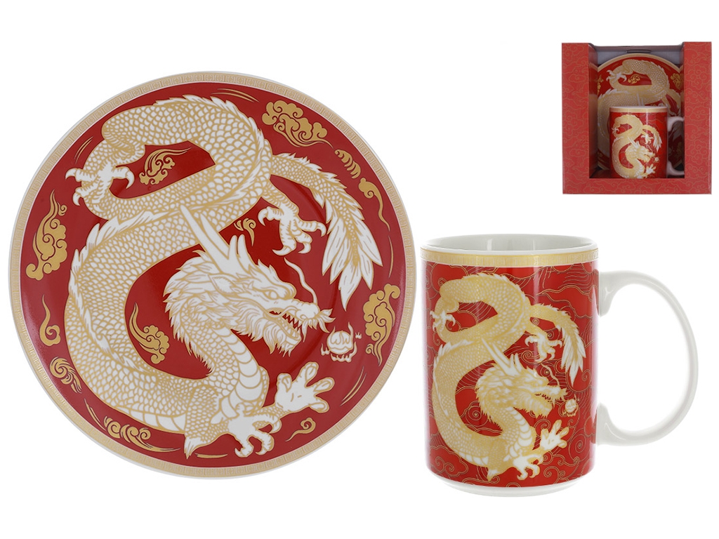 Набор посуды Символ года 2024 Дракон, тарелка, кружка (цена за набор 2 предмета)