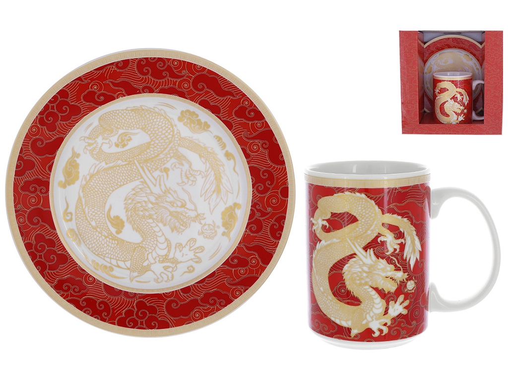 Набор посуды Символ года 2024 Дракон, тарелка, кружка (цена за набор 2 предмета)