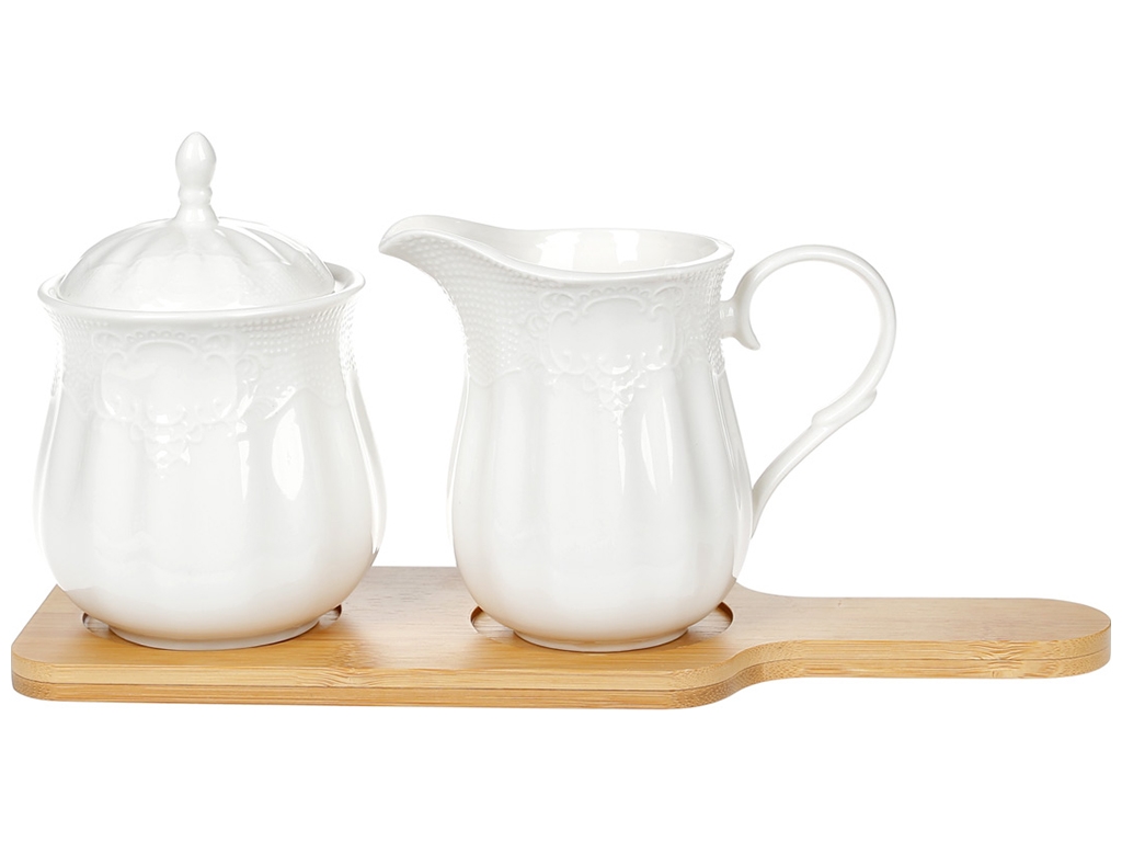 Набор посуды Naturel, молочник, и сахарница на подставке, 28см