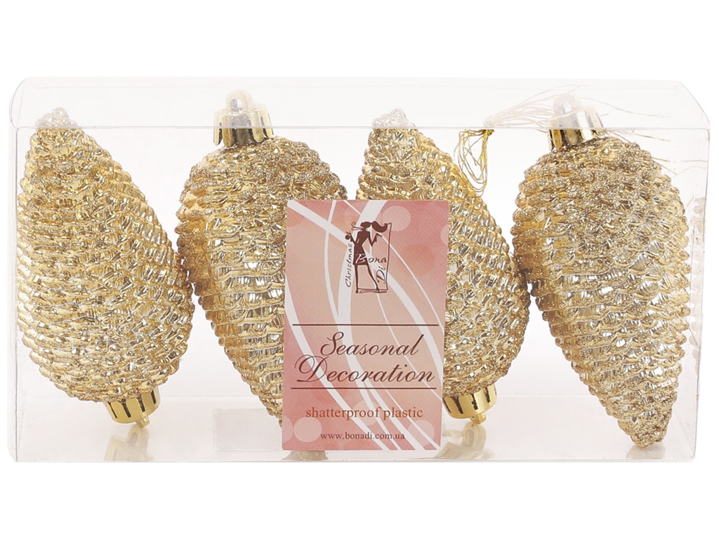 Набор шишек, 8см, цвет - яркое золото, глянец с глиттером (цена за набор 4шт)