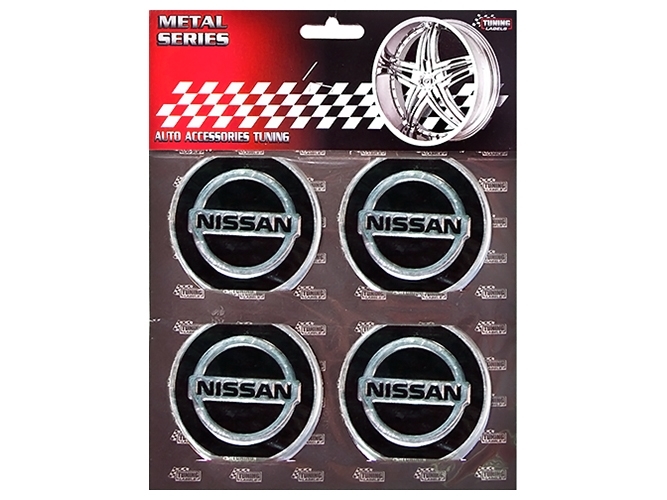Наклейки на колпаки NISSAN, 9см, черные, 4шт