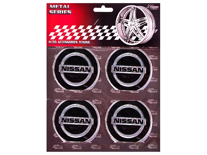 Наклейки на колпаки NISSAN, черные, диаметр 6см (цена за набор 4шт)