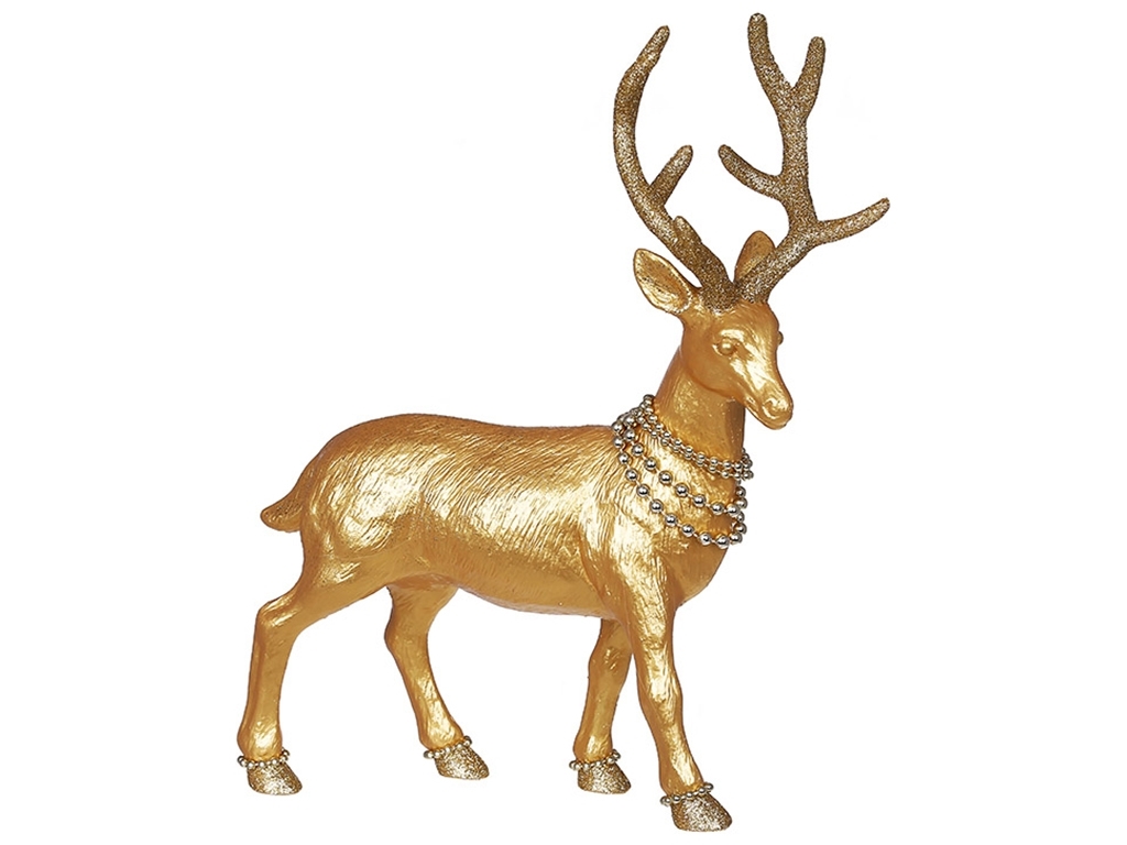 Новогодняя декоративная фигура Олень 33см, цвет - золото с глиттером