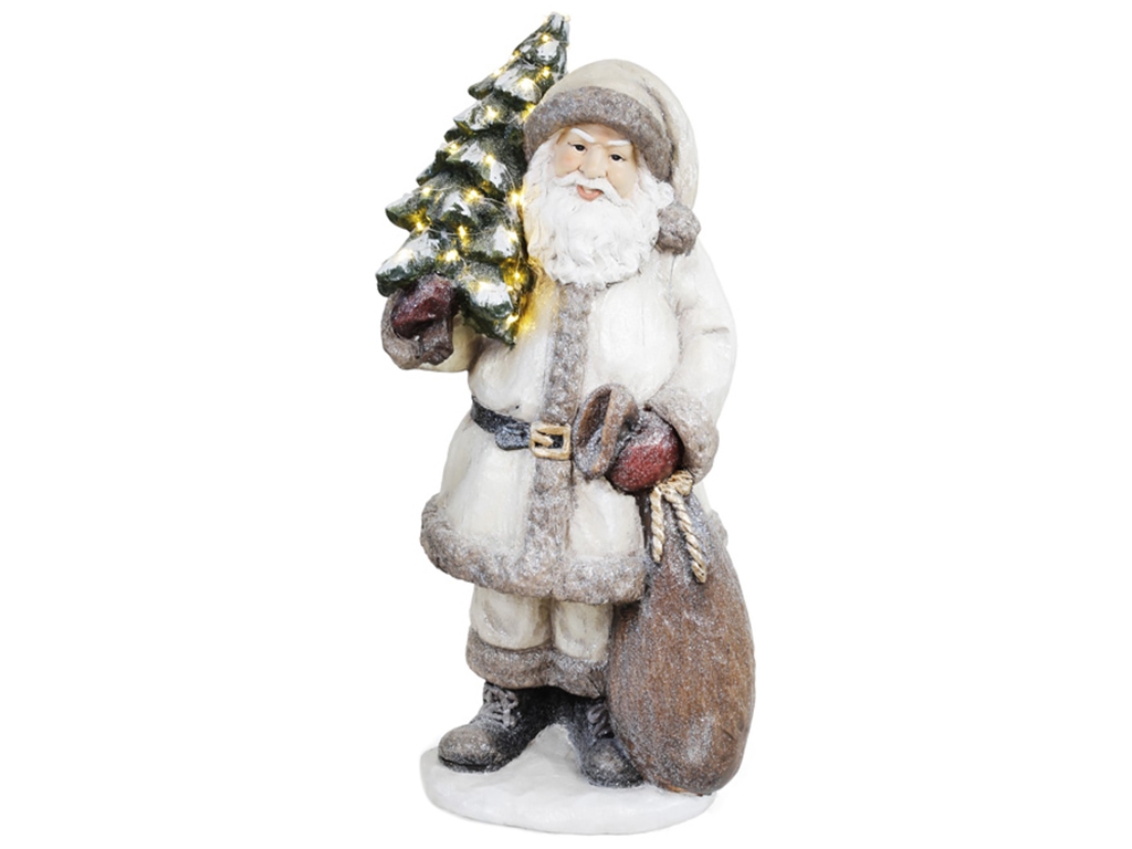 Новогодняя фигура Санта с Елкой c подсветкой LED, 80см, цвет - серый