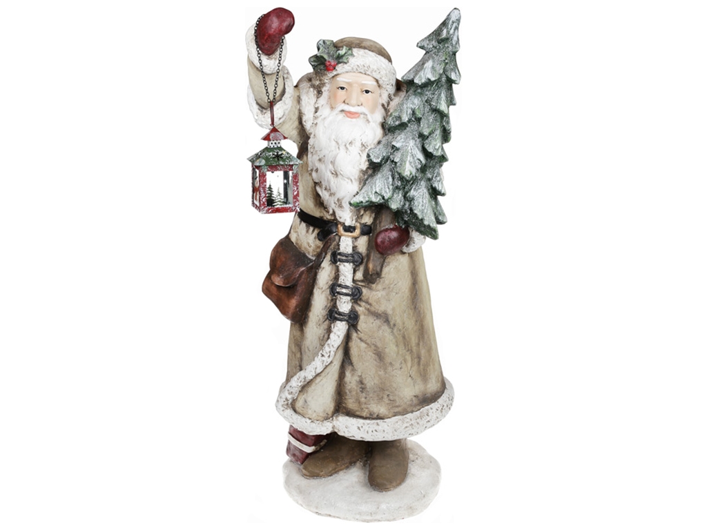 Новогодняя фигура Санта с елкой с LED-подсветкой и фонариком, 98см, цвет - бежевый