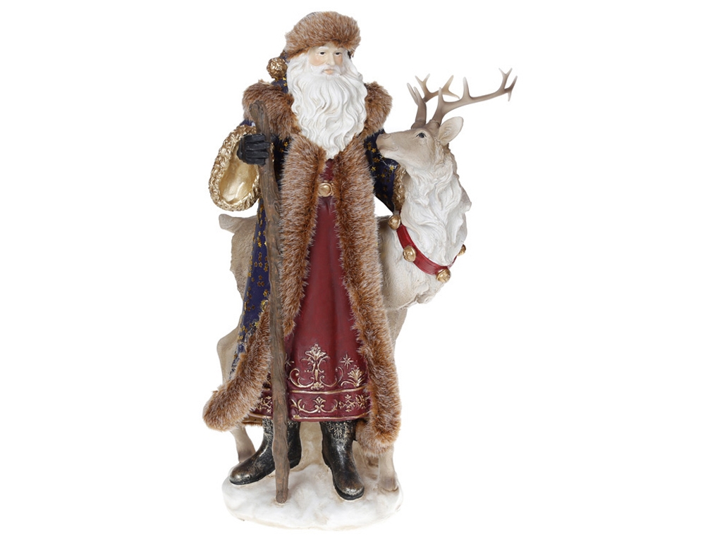 Новорічна фігура Санта з оленем, колір - синій з червоним, 38,5см