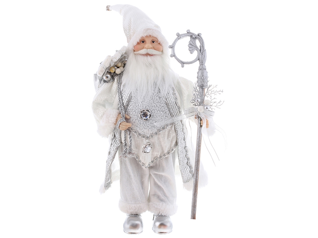 Новогодняя фигура Санта с подарками, цвет - белый с серебром, 45см