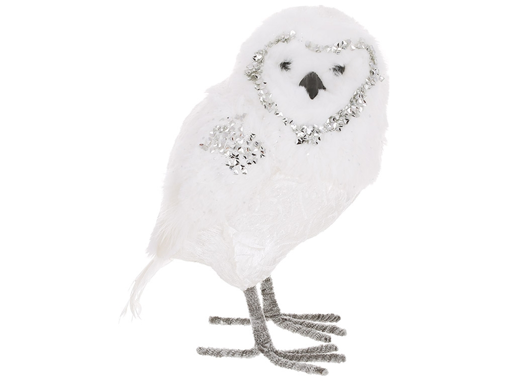 Новогодняя фигура Сова 20см, цвет - белый с серебром
