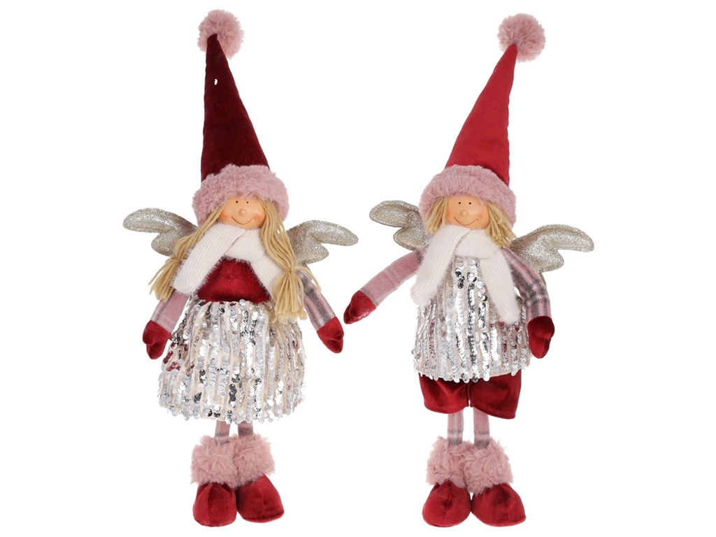 Новогодняя игрушка Ангел, 2 дизайна, 16х10х54см, цвет - красный с розовым в пайетках (цена за 1шт)