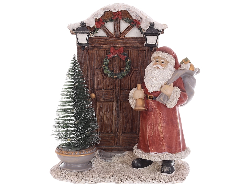 Новогодняя композиция Санта с елкой и подарками с LED подсветкой, 18,5х22см