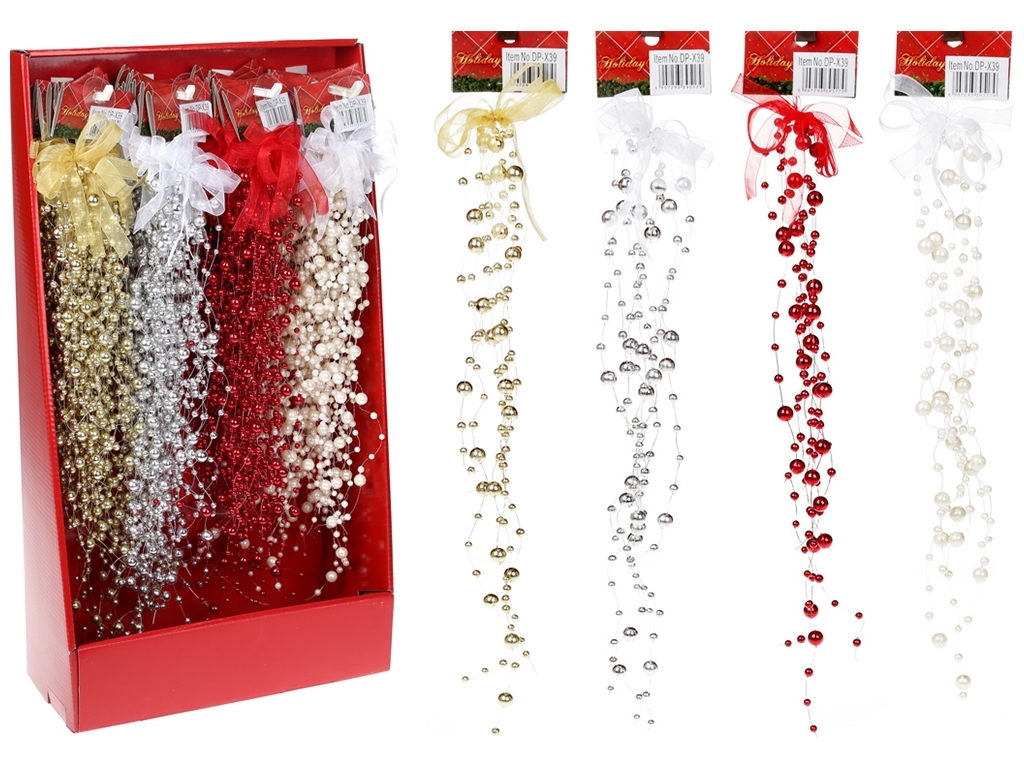 Новогоднее украшение Бантик 40,3см, с подвесками из бусин, 4 дизайна