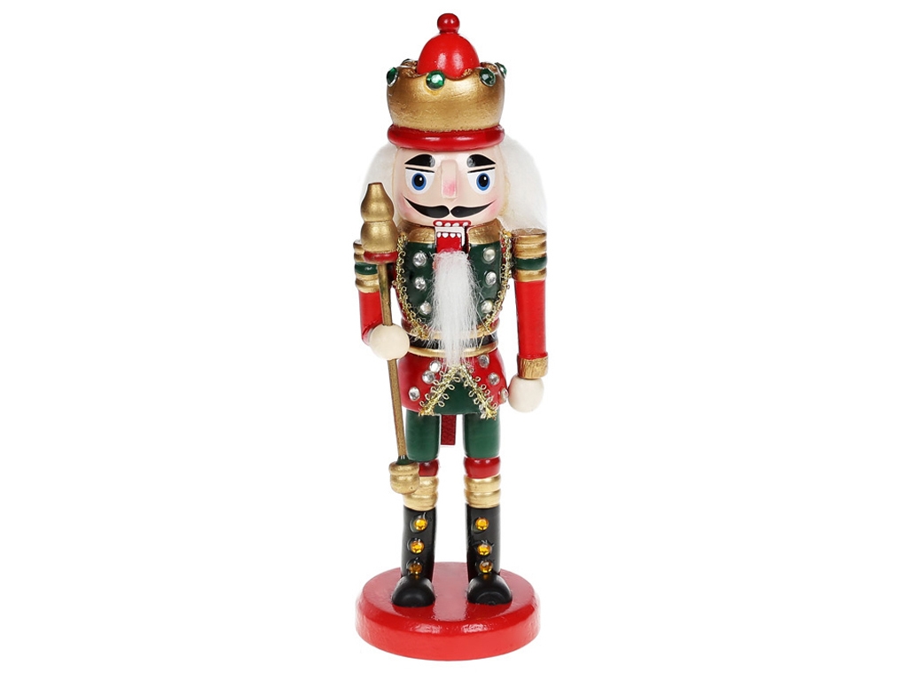 Новорічний декор Лускунчик, колір - червоний із зеленим, 20см