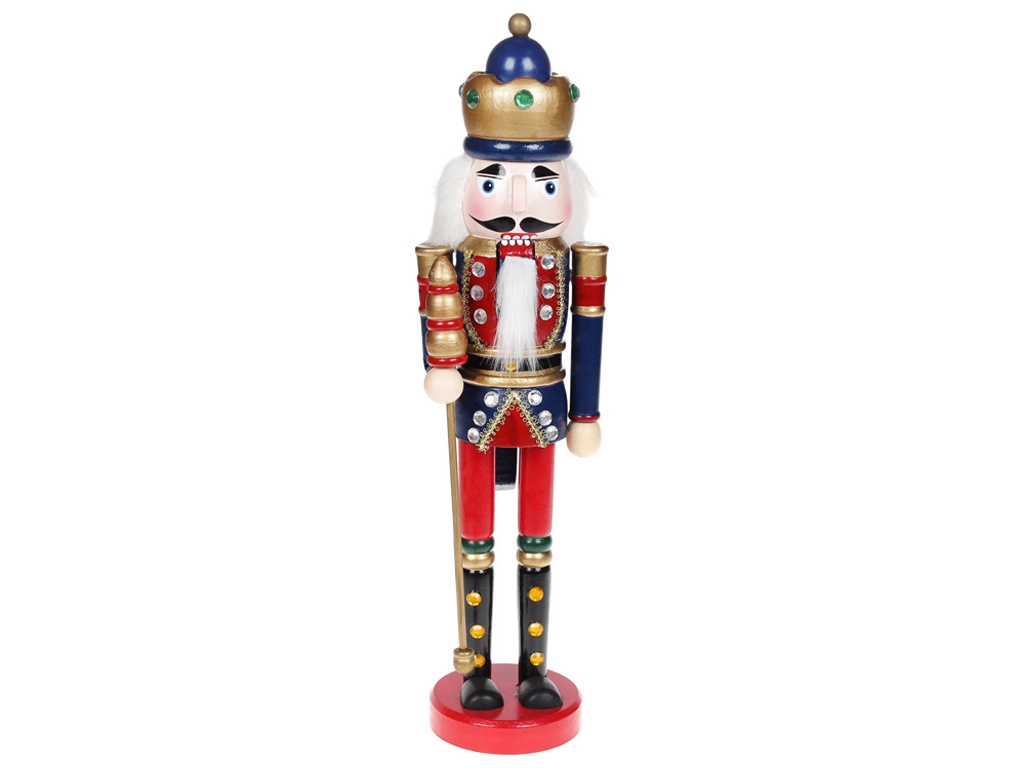 Новогодний декор Щелкунчик, цвет - красный с синим, 38см