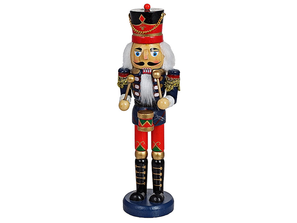 Новогодний декор Щелкунчик, цвет - красный с синим и чёрным, 25см