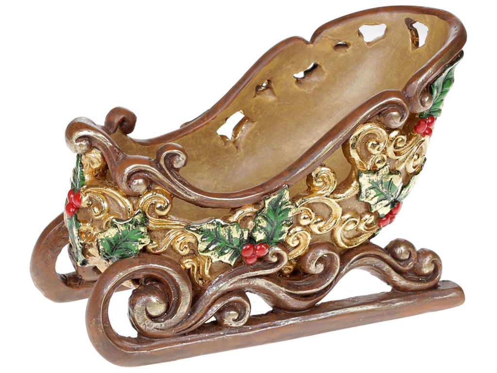 Новогодний декор Сани, 24см, с золотым орнаментом