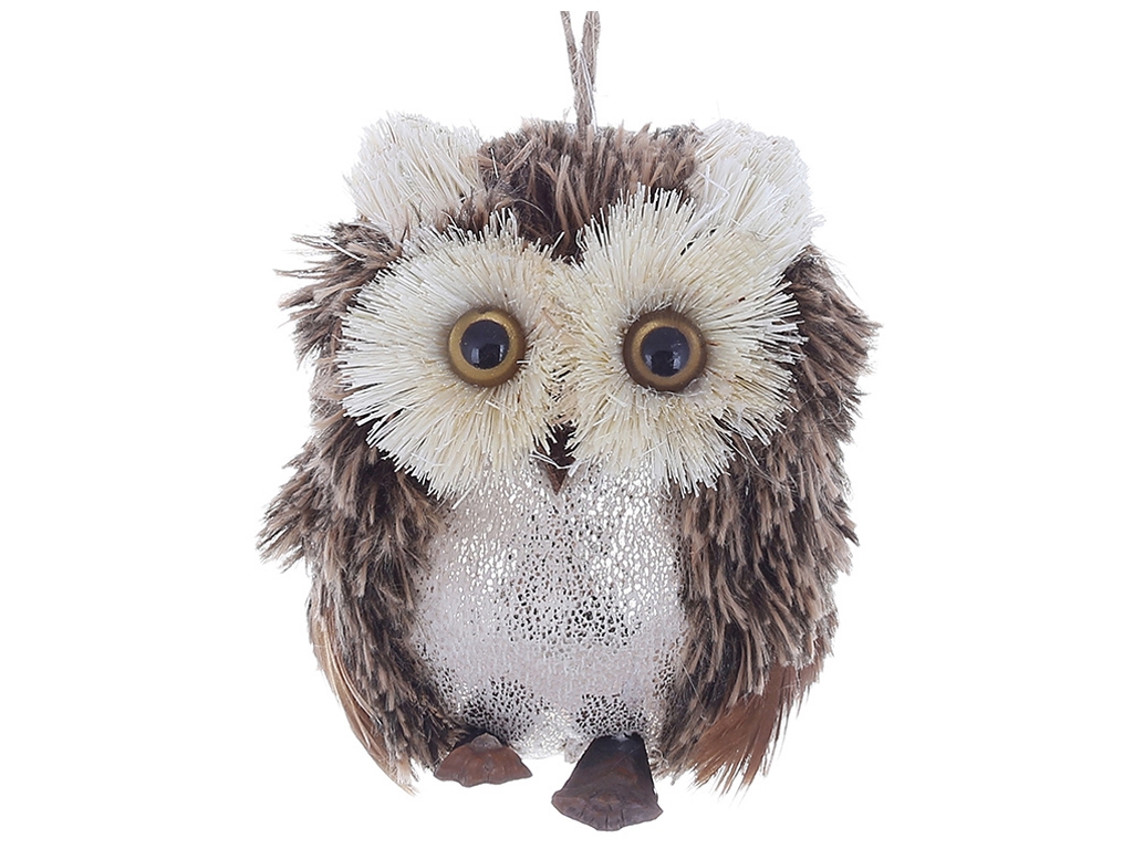 Новогодний декор Сова, цвет - коричневый с шампань, 8х7см