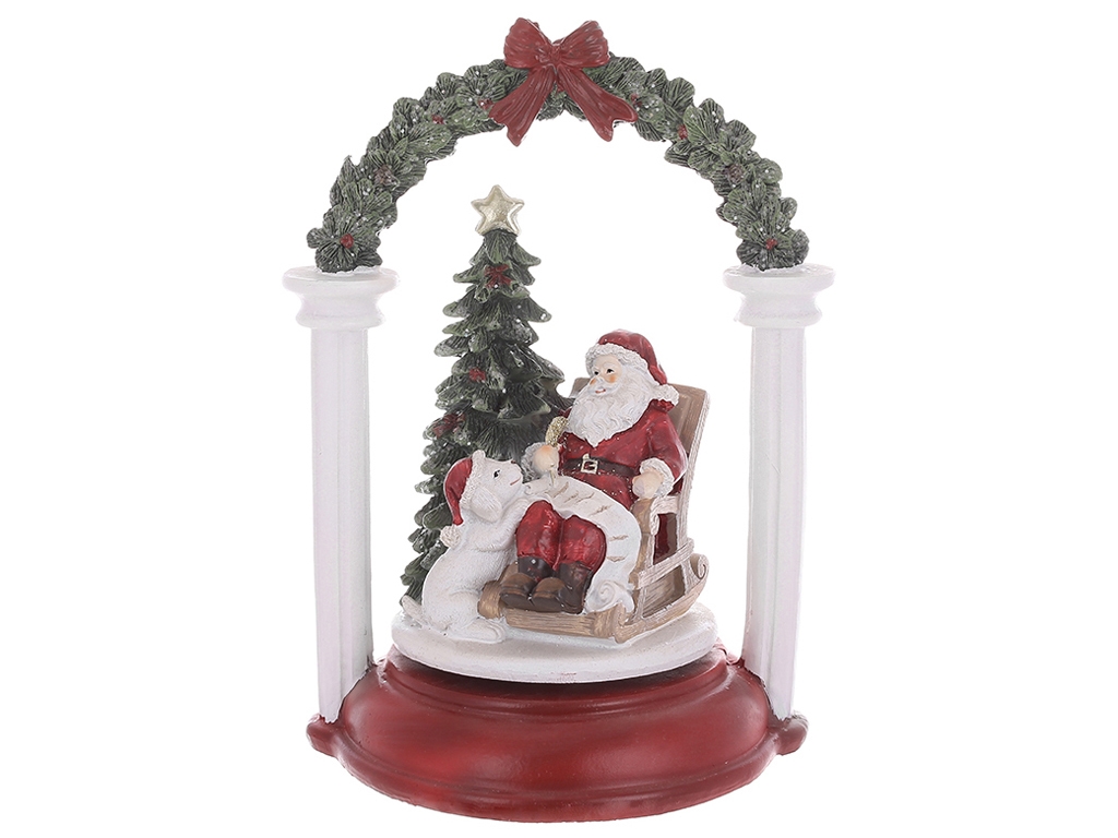 Новогодний декор с музыкальным сопровождением (песня Jingle Bell) Санта Клаус в кресле с елкой и соб