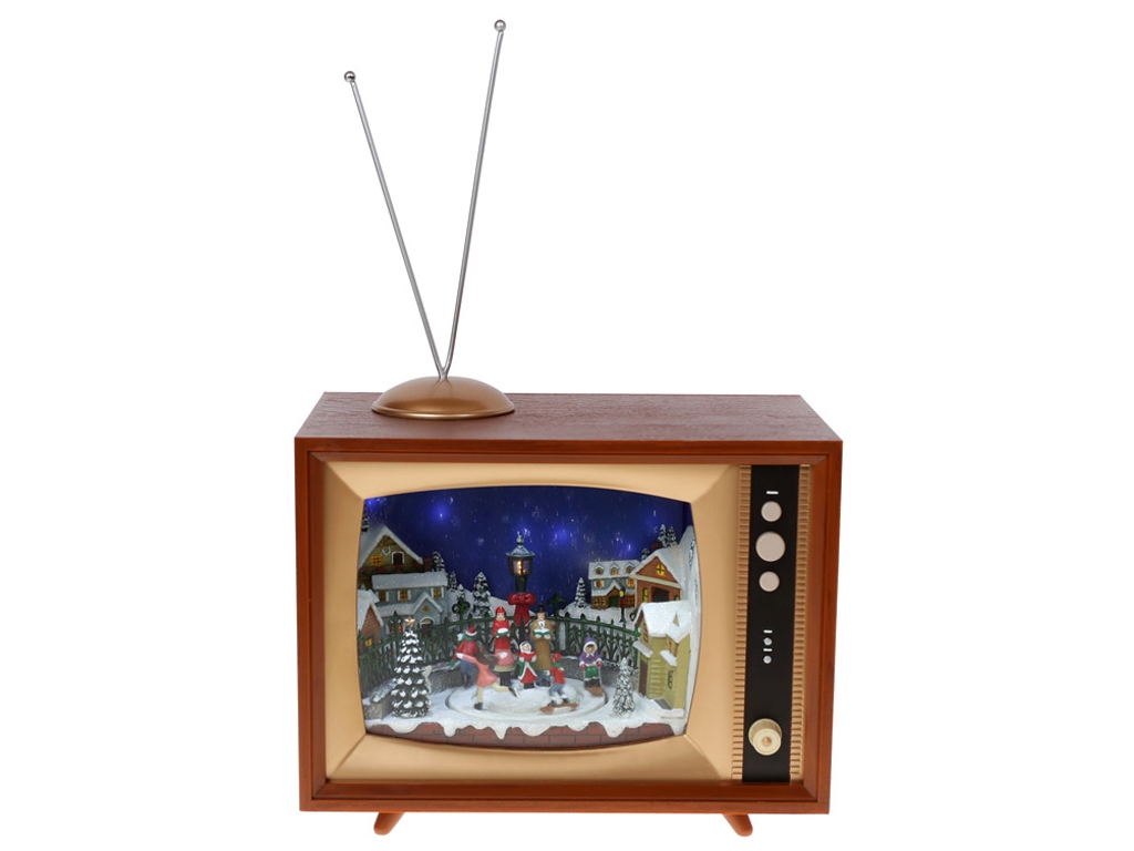 Новогодний музыкальный декор Телевизор c LED подсветкой и движущимися элементами, 39см