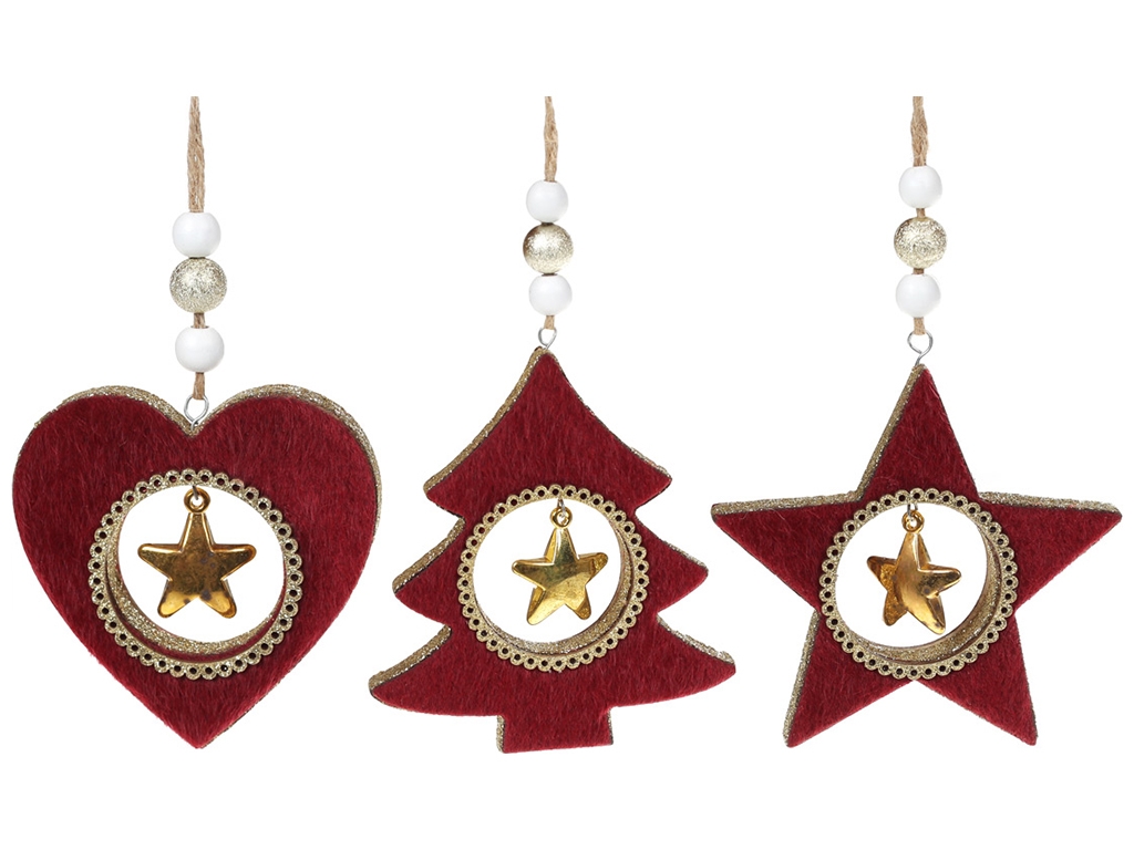 Новогодний подвесной декор, с бордовым бархатом, 11см, 3 дизайна