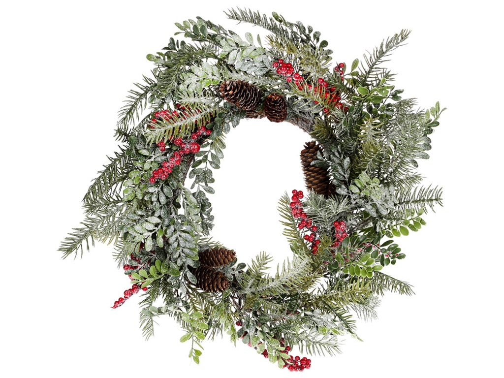 Новогодний венок с декором из шишек и ягод, 60см