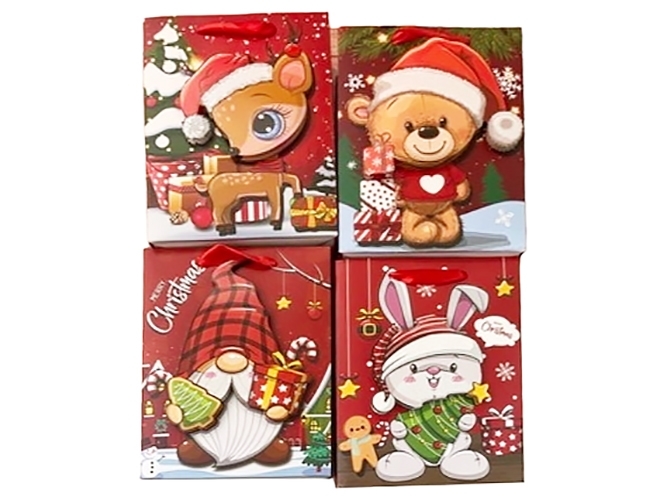 Пакет новогодний бумажный Christmas animal L, 39x30x12см 