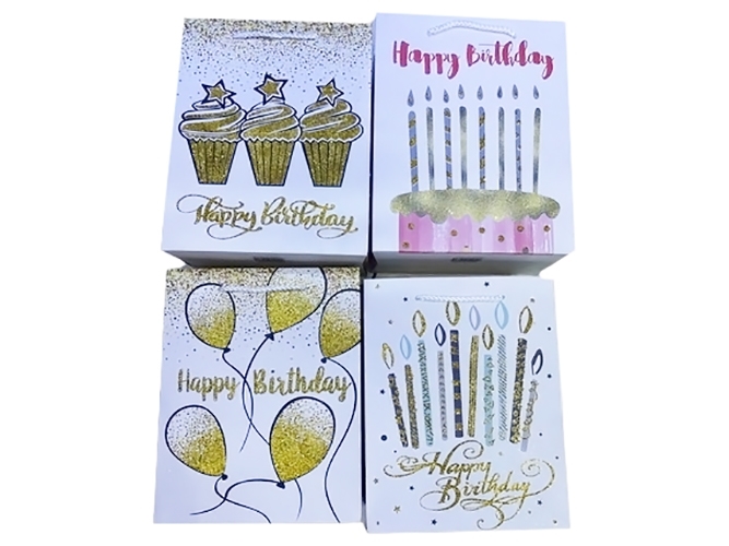 Пакет новорічний паперовий L Happy Birthday, 44x31x12см