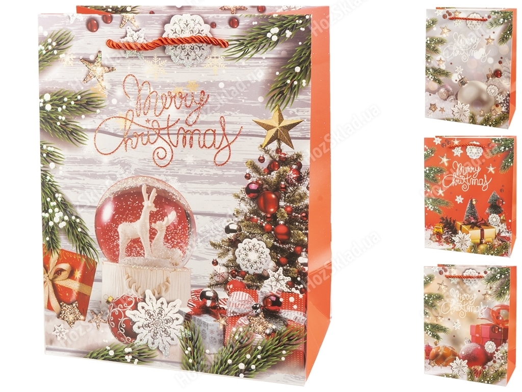 Пакет новогодний бумажный L Happy Holidays, 30x41,5x12см