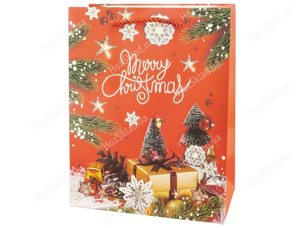 Пакет новогодний бумажный L Happy Holidays, 30x41,5x12см