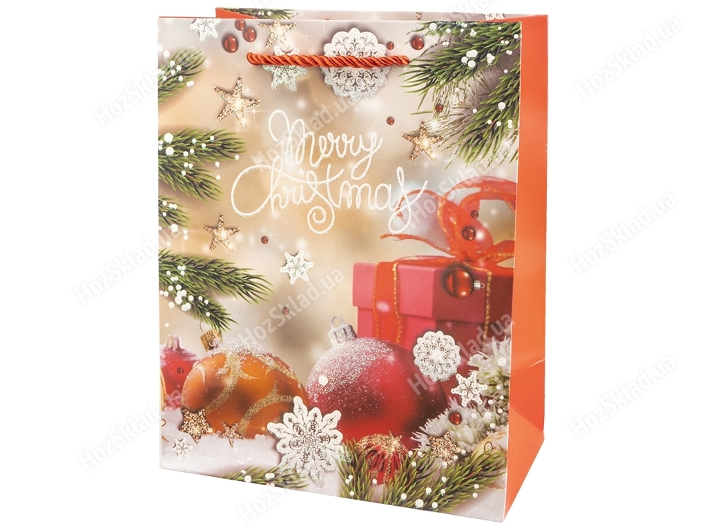 Пакет новогодний бумажный L Happy Holidays, 30x41,5x12см