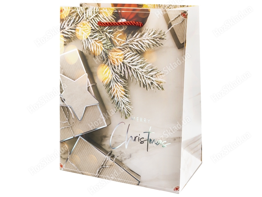 Пакет новогодний бумажный L Merry Christmas, 30x41,5x12см