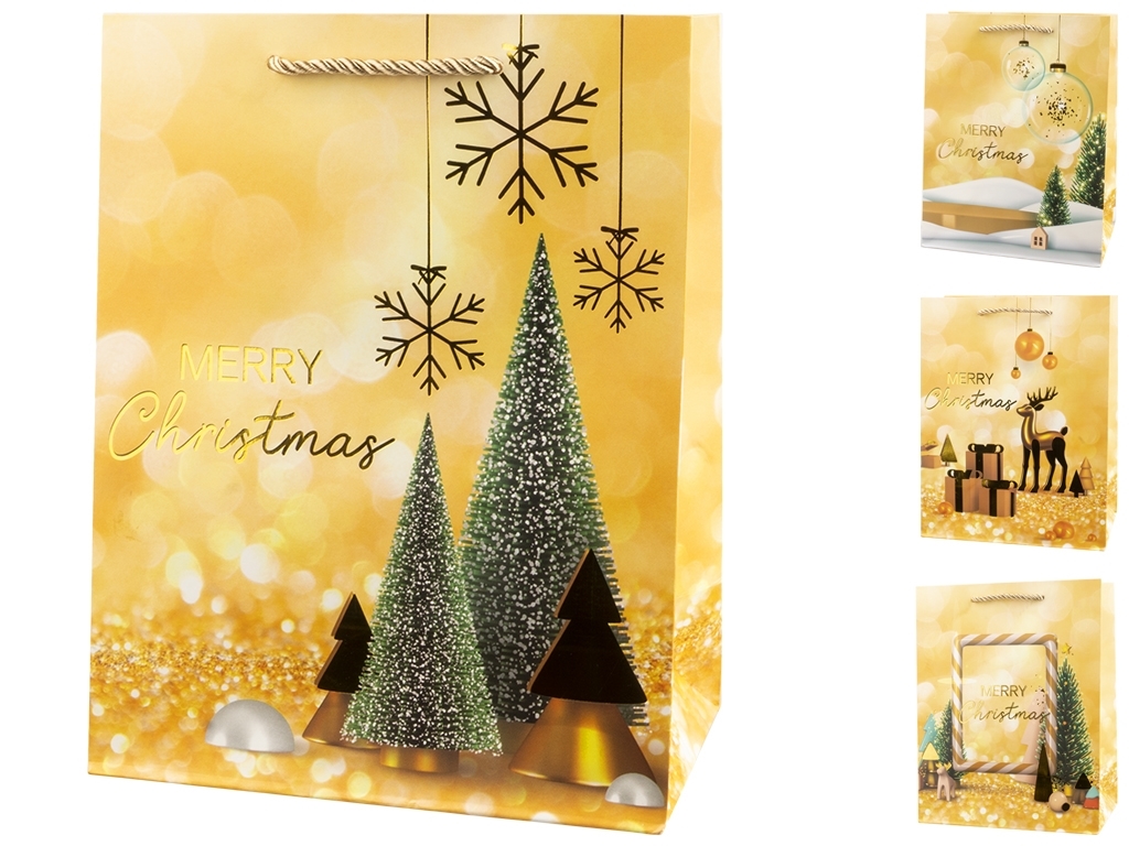 Пакет новогодний бумажный M Christmas tree, 26x32x10см
