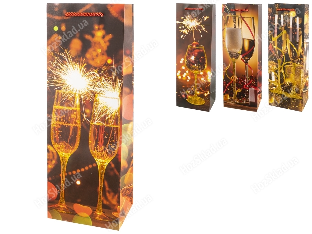 Пакет новорічний паперовий під пляшку Cheers, 36x12x9см