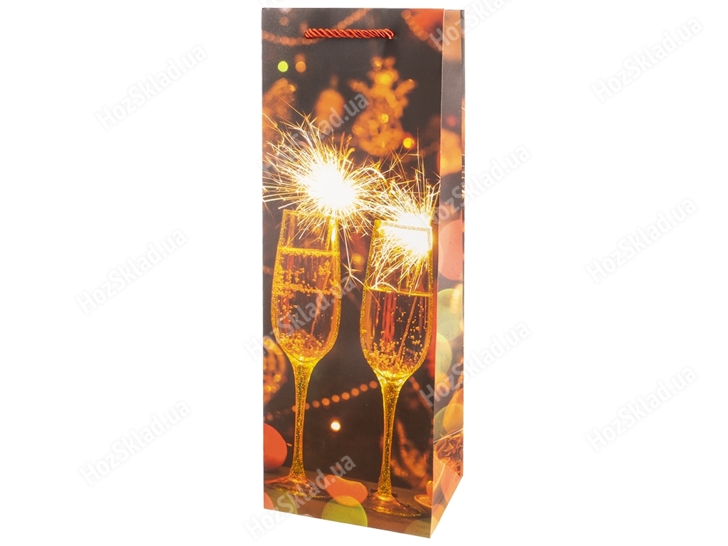 Пакет новорічний паперовий під пляшку Cheers, 36x12x9см