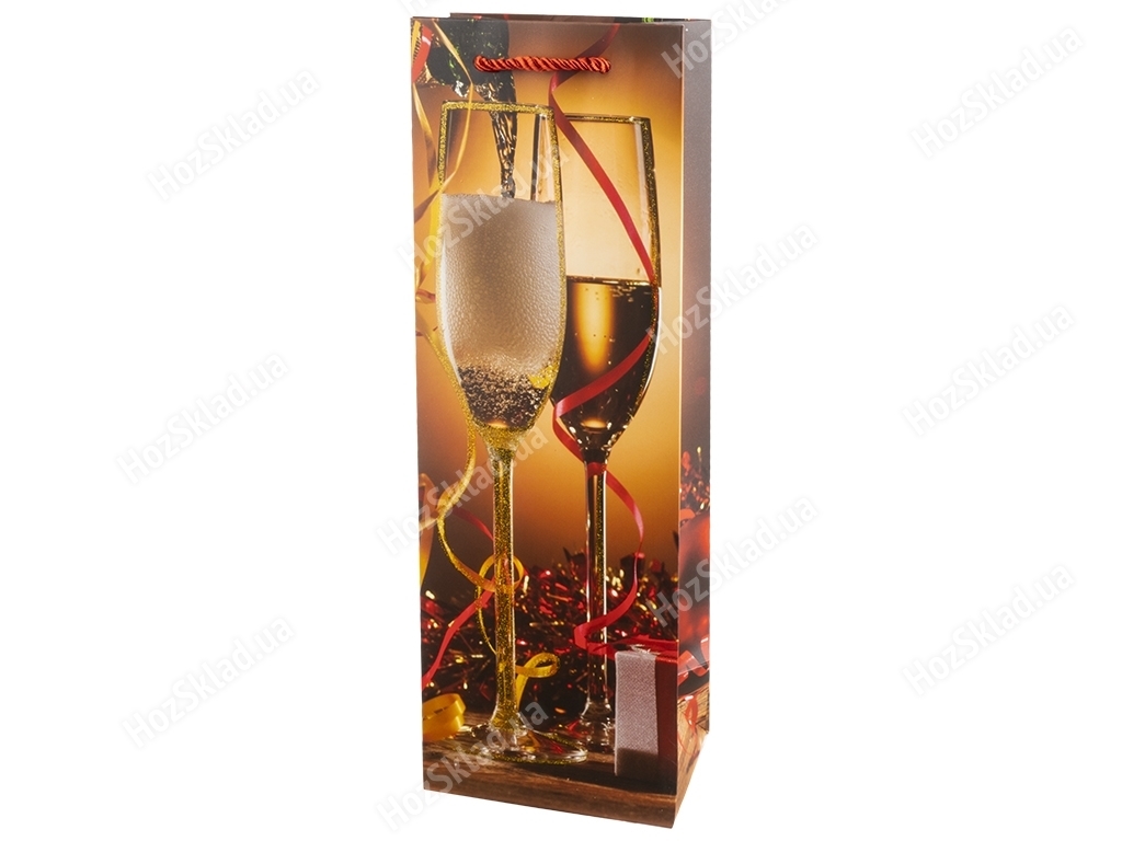 Пакет новорічний паперовий під пляшку Cheers, 36x12x9см