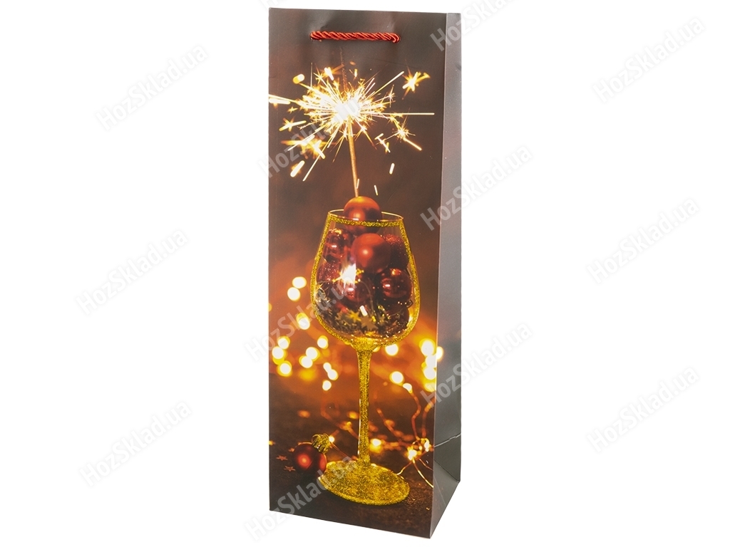 Пакет новорічний паперовий під пляшку Cheers, 36x12x9см