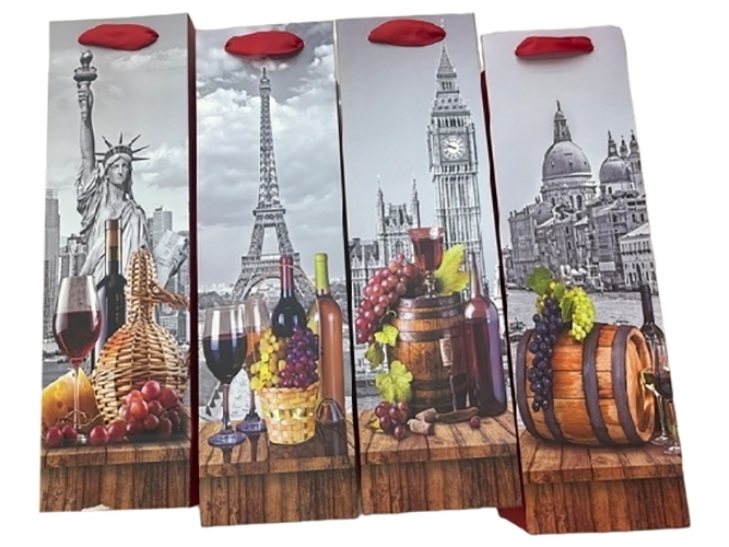 Пакет новорічний паперовий під пляшку Country wines, 12x36x9см