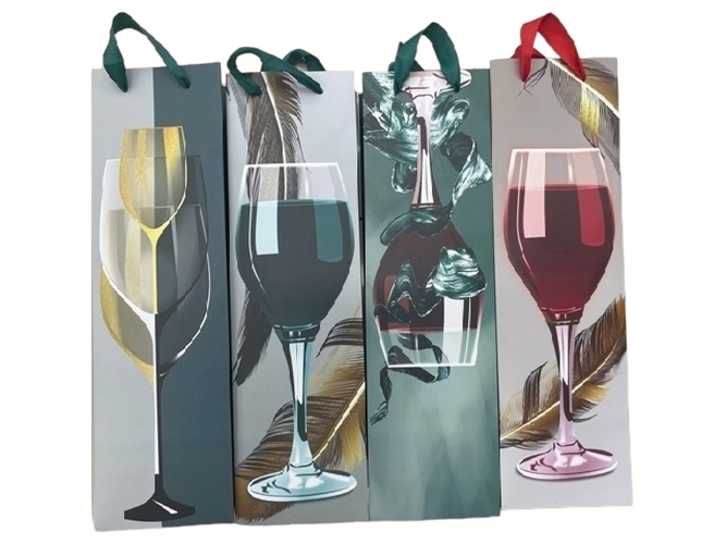 Пакет новорічний паперовий під пляшку Wineglass, 12x36x9см