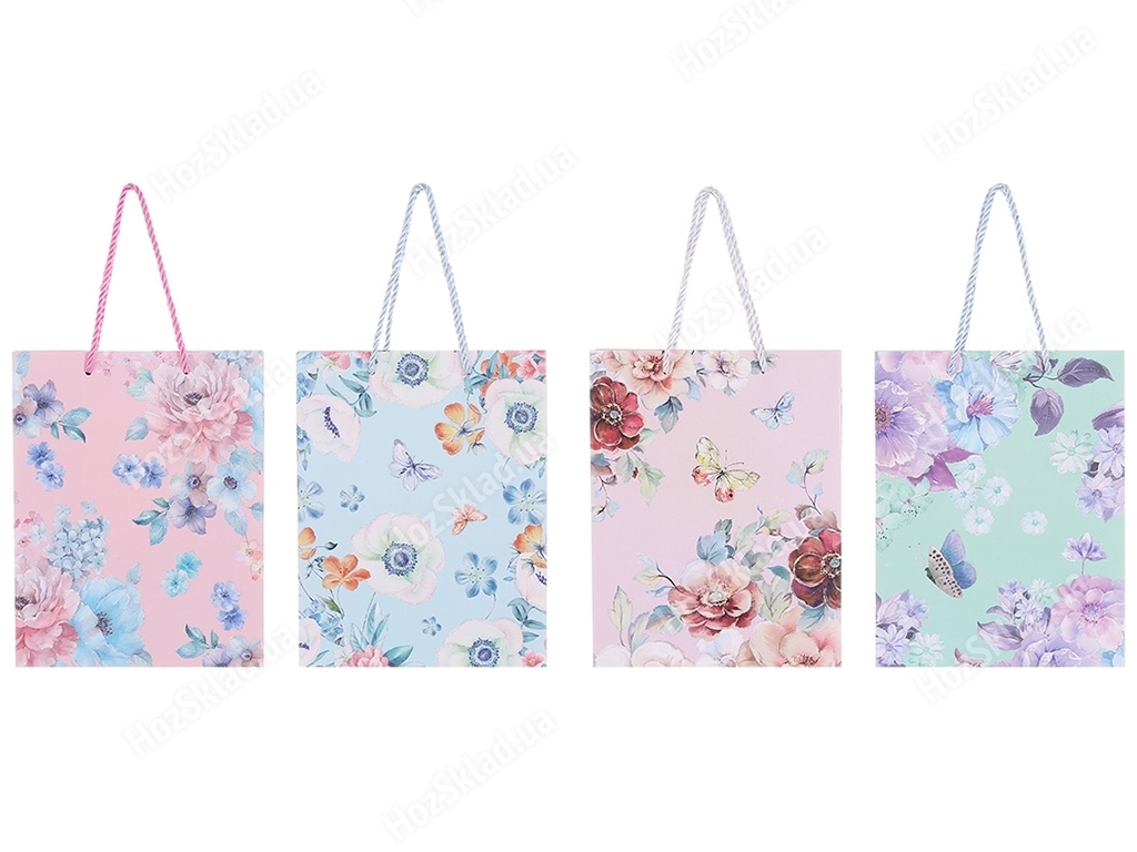 Пакет подарунковий, із квітковим принтом у гліттері