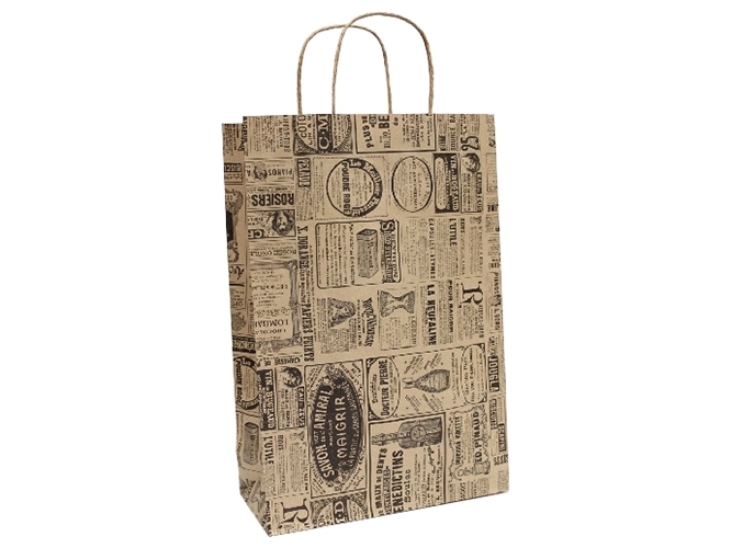 Пакет подарочный крафт "Газета черная на буром" 24х10х37см