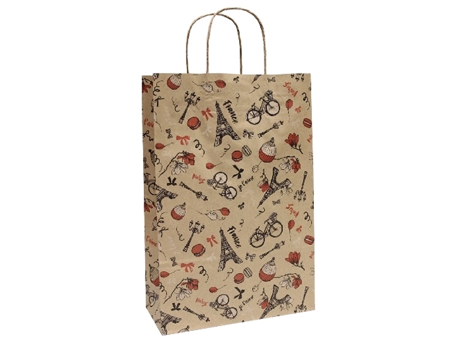Пакет подарочный крафт "Париж на буром" 24х10х37см 1036K