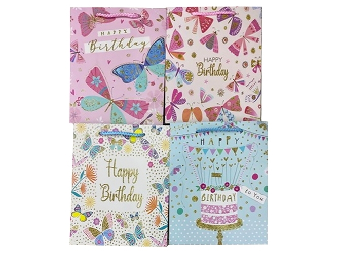 Пакет подарочный бумажный Happy Birthday M, 26x32x12см