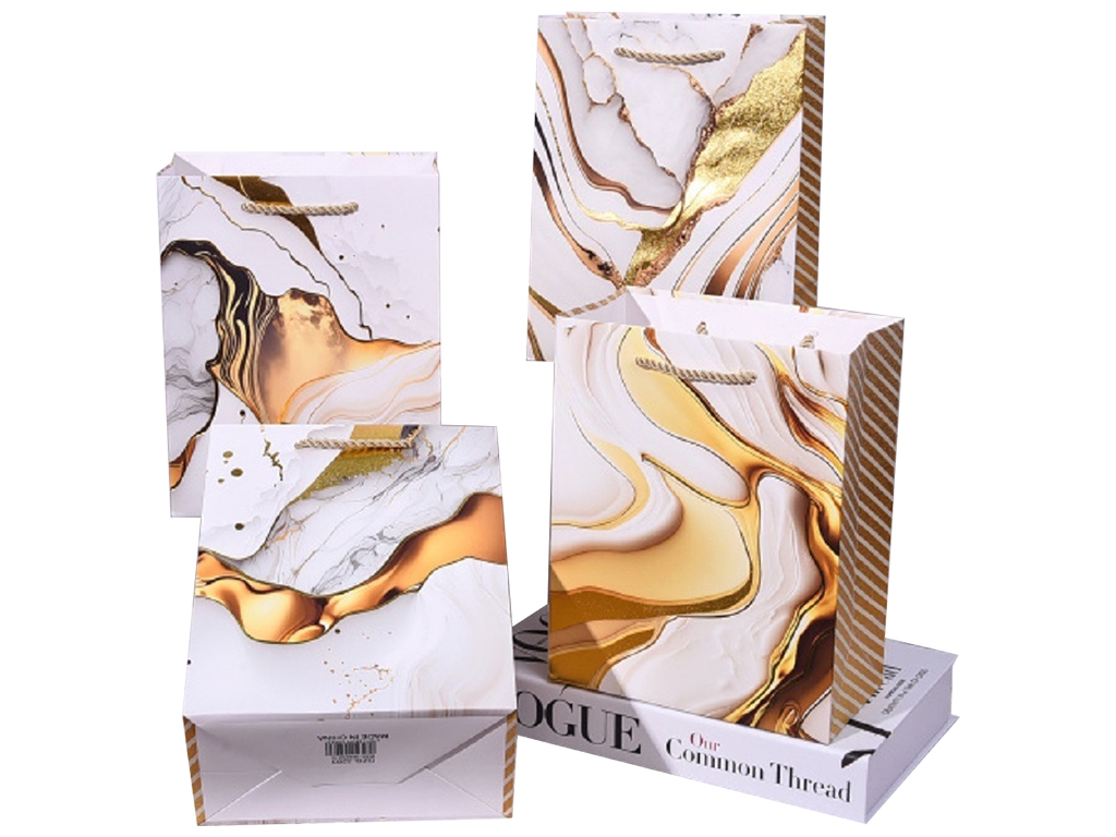Пакет подарочный бумажный M Golden Marble, 26х32х10см